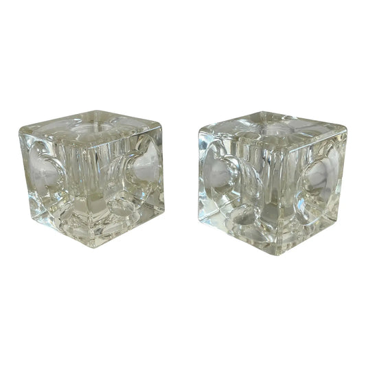 Mid 20th Century Space Age Cube Glass Candle Holders- a Pair