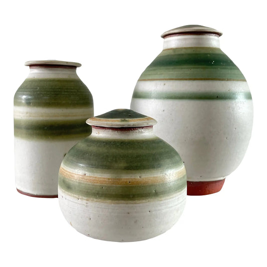 Mid 20th Century Studio Ceramic Jars With Lids - Set of 3