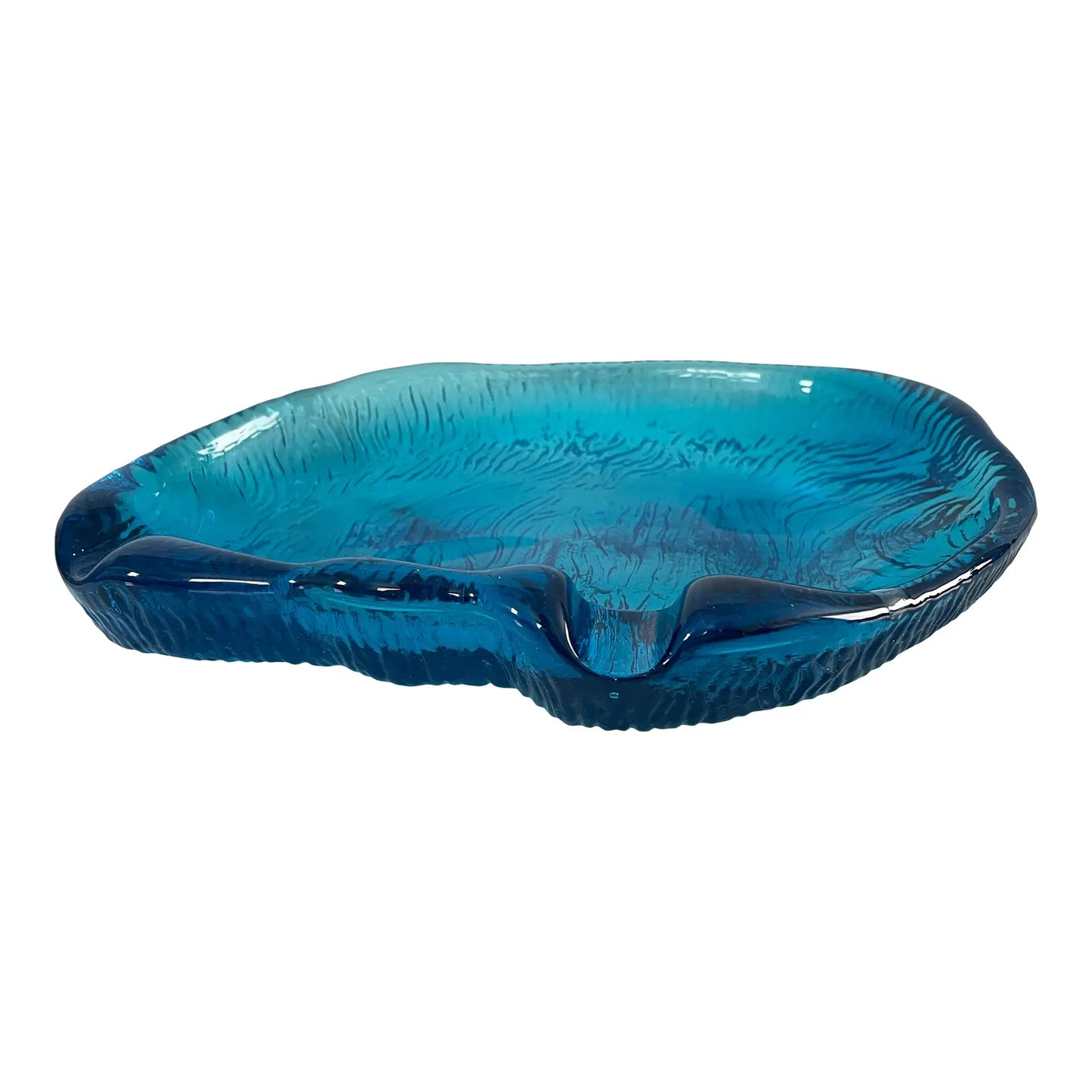 Mid-Century Blenko Sapphire Blue Amorphous Heavy Glass Tray Catchall