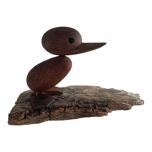 Mid-Century Danish Modern Hans Bolling Teak Duckling Figure on Driftwood