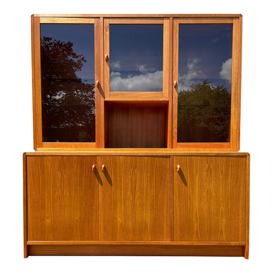 Mid-Century Danish Modern Teak Credenza W/ Lighted Glass Hutch