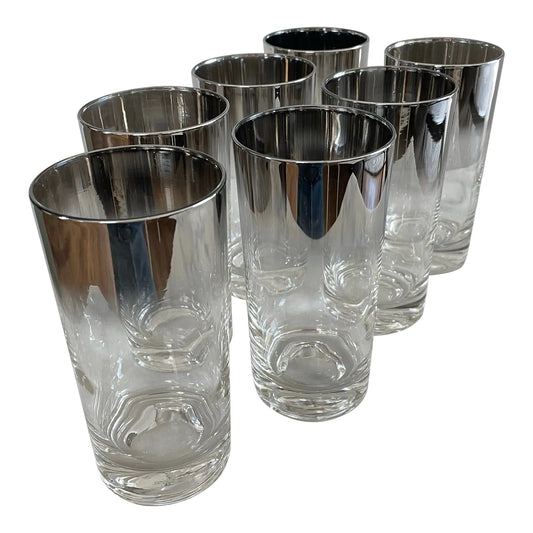 Mid-Century Dorothy Thorpe Silver Fade Ombré Highball Glasses - Set of 7