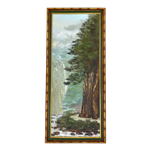 Mid-Century Framed Forest Trees Oil on Canvas