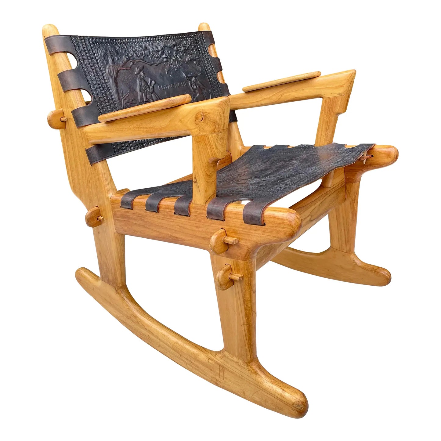 Mid-Century Modern Angel Pazmiño "Cotacachi" Hand-Tooled Leather Rocking Chair