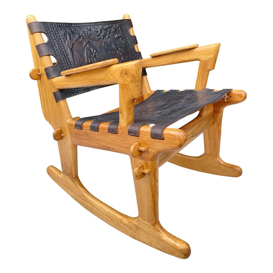Mid-Century Modern Angel Pazmiño "Cotacachi" Hand-Tooled Leather Rocking Chair