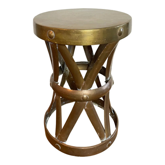 Mid-Century Modern Attributed to Sarreid Ltd. Brass X-Base Stool / Accent Table