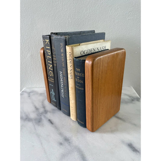 Mid-Century Modern Minimalist Walnut Slab Book Ends