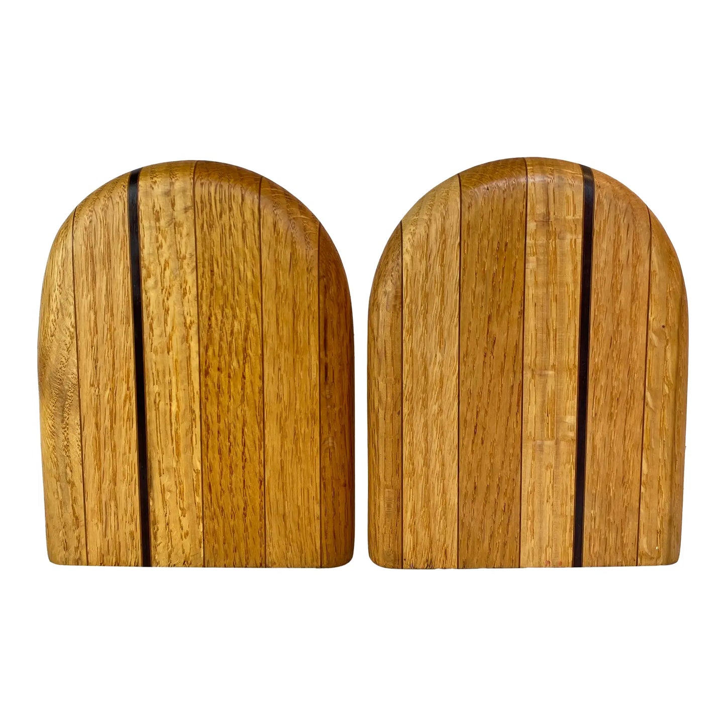 Mid-Century Modern Rounded White Oak & Brass Bookends - A Pair