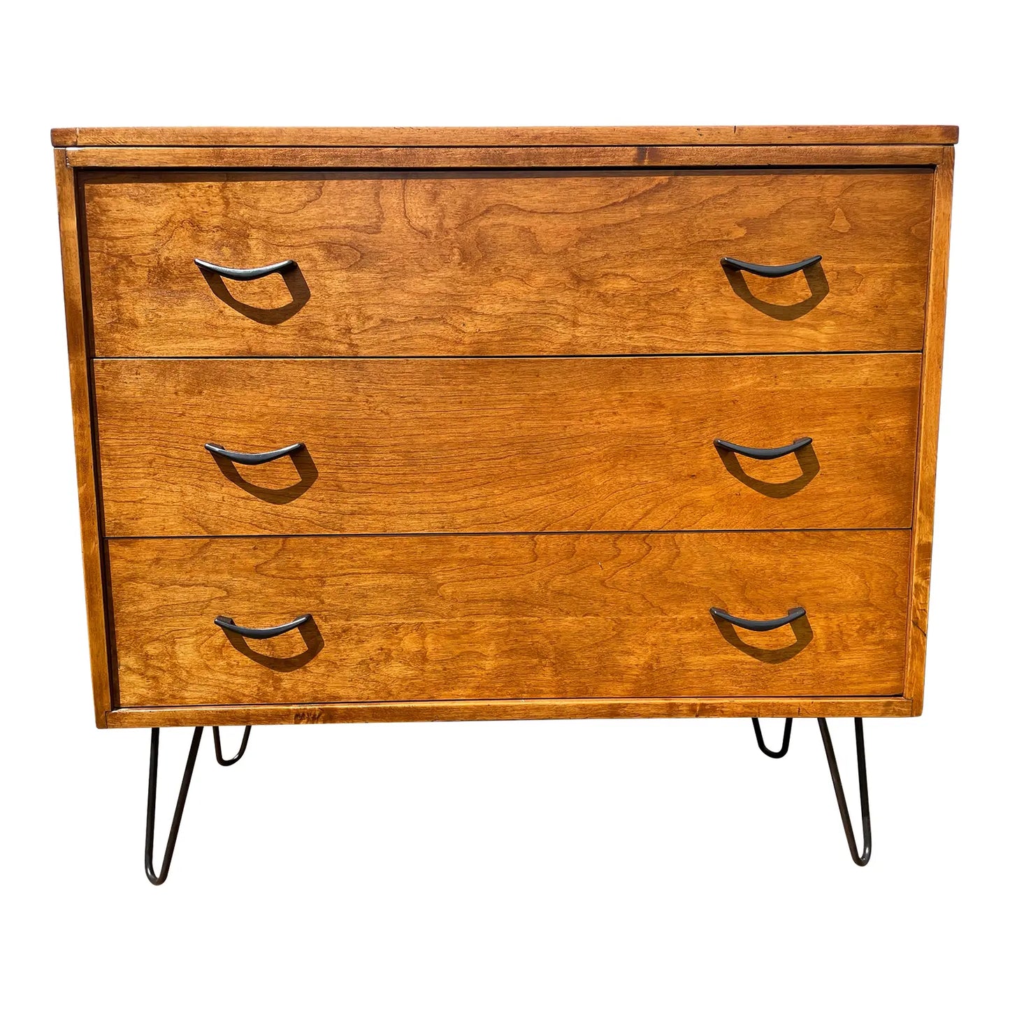 Mid-Century Modern Wood 3 Drawer Dresser on Hairpin Legs