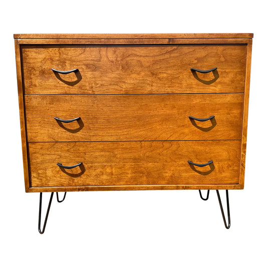 Mid-Century Modern Wood 3 Drawer Dresser on Hairpin Legs