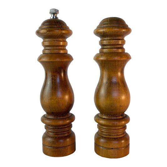 Mid Century Vintage Solid Turned Hardwood Salt Shaker & Pepper Grinder Set – Made in Japan