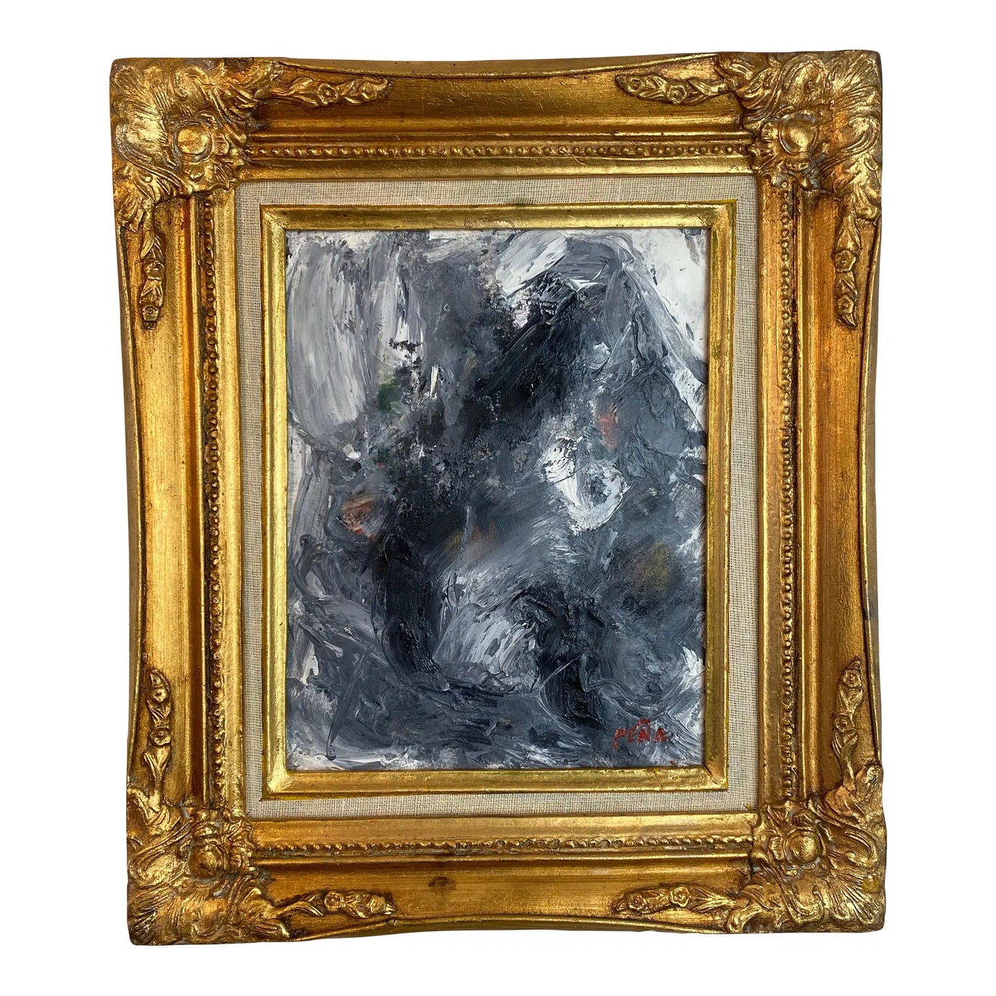 Original Abstract Expressionist Oil Painting in Ornate Vintage Gilded Frame