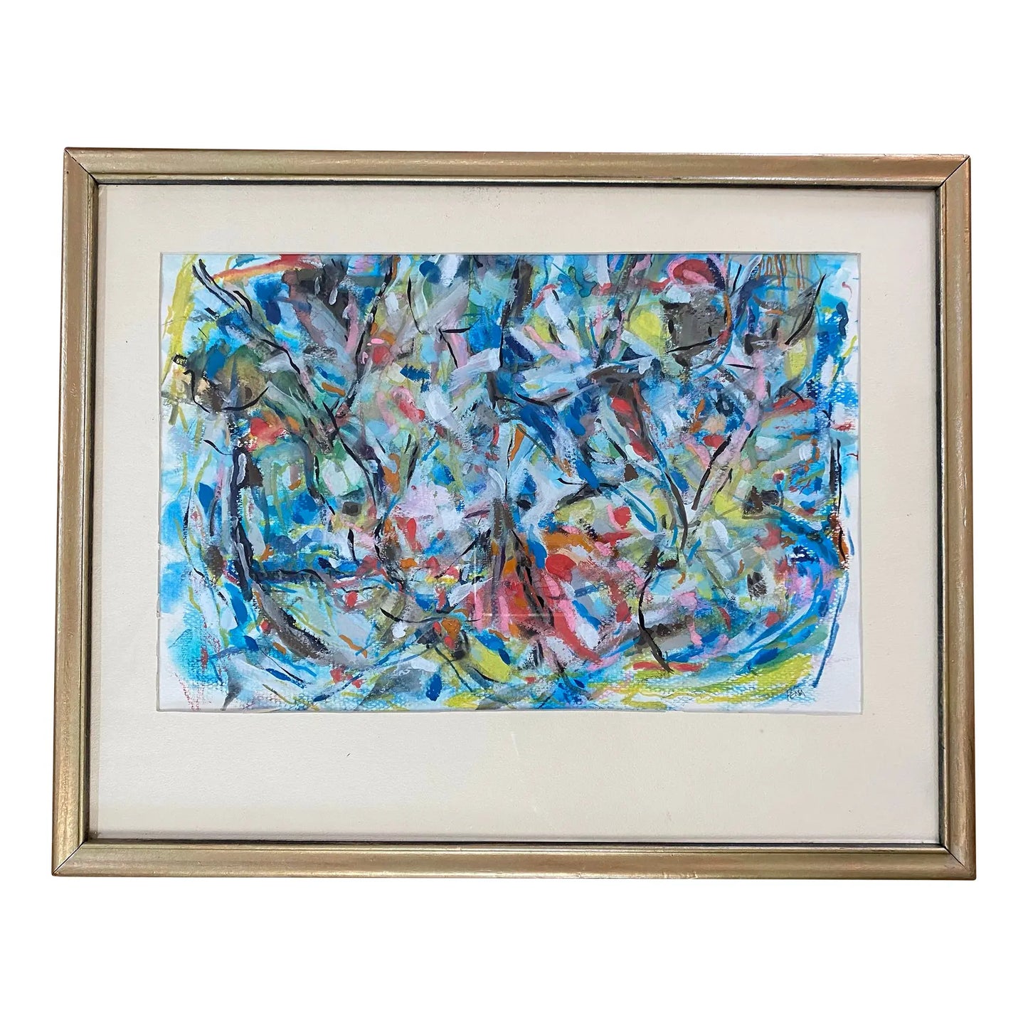 Original Framed Abstract Expressionist Watercolor on Paper by Francisco Peña