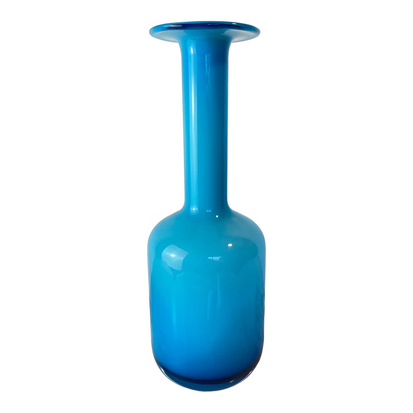 Otto Brauer for Holmegaard “Gulvvase” Blue Cased Glass Vase — Danish Modern, 1960s