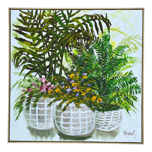 Oversized 40" Lee Reynolds "Three Botanical Baskets" Vanguard Studios Oil Painting