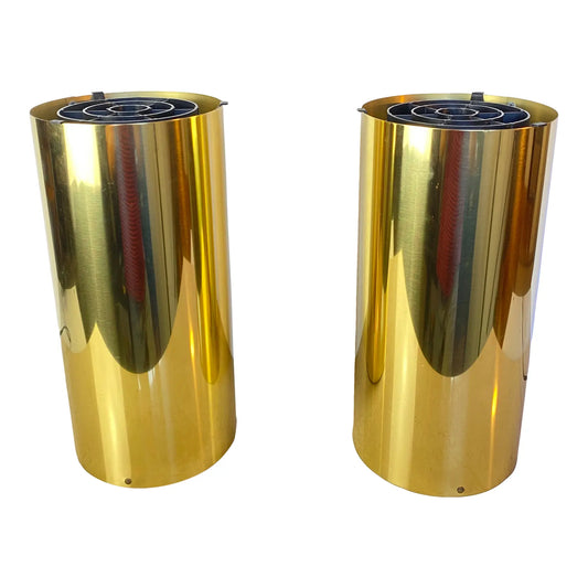 Pair of Vintage Brass Cylinder Table Lamps in the Style of Robert Sonneman, 1970s Modernist Uplights