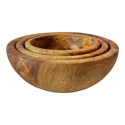 Set of 3 Hand-Turned Olive Wood Nesting Bowls — Organic Modern Decorative Woodware