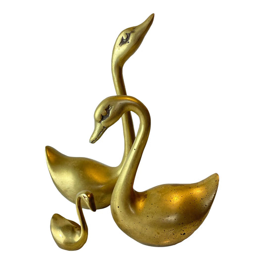 Set of 3 Vintage Brass Swan Figurines — Hollywood Regency / Mid-Century Decor