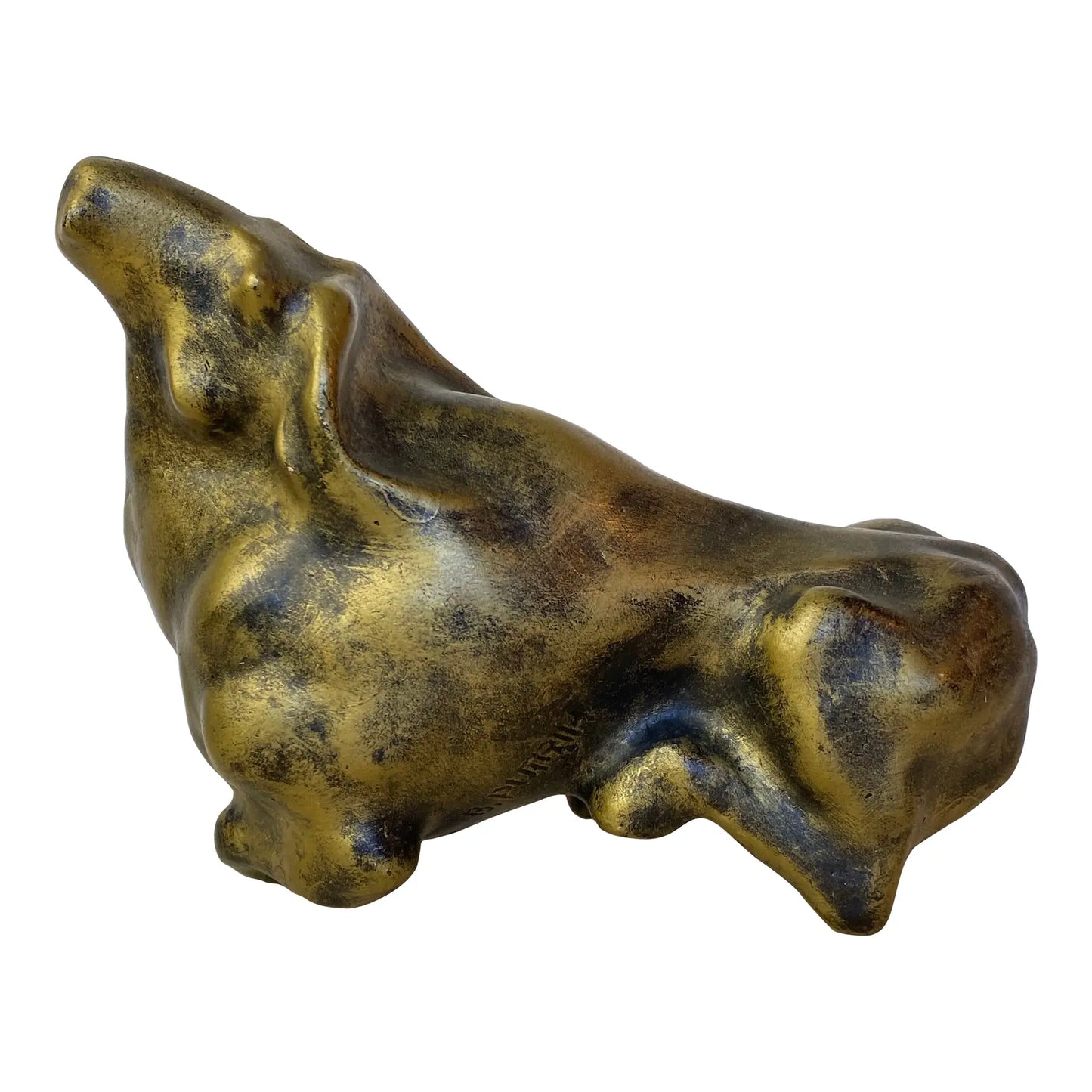 Signed Mid-Century Modern Brutalist Ceramic Bull Sculpture by Boštjan Putrih, 1970s
