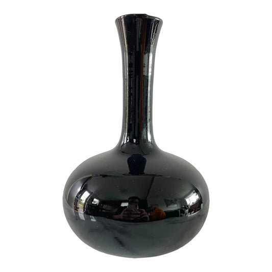 Vintage 1970s Black Glass Vase by Tiara Glass