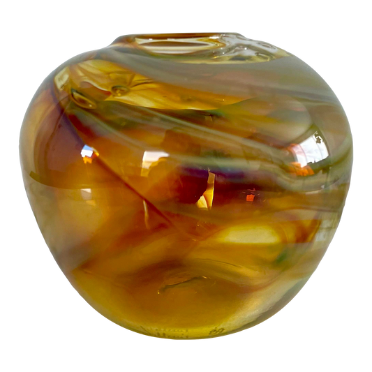 Vintage Amber Opalescent Swirled Mouth Blown Glass Vase