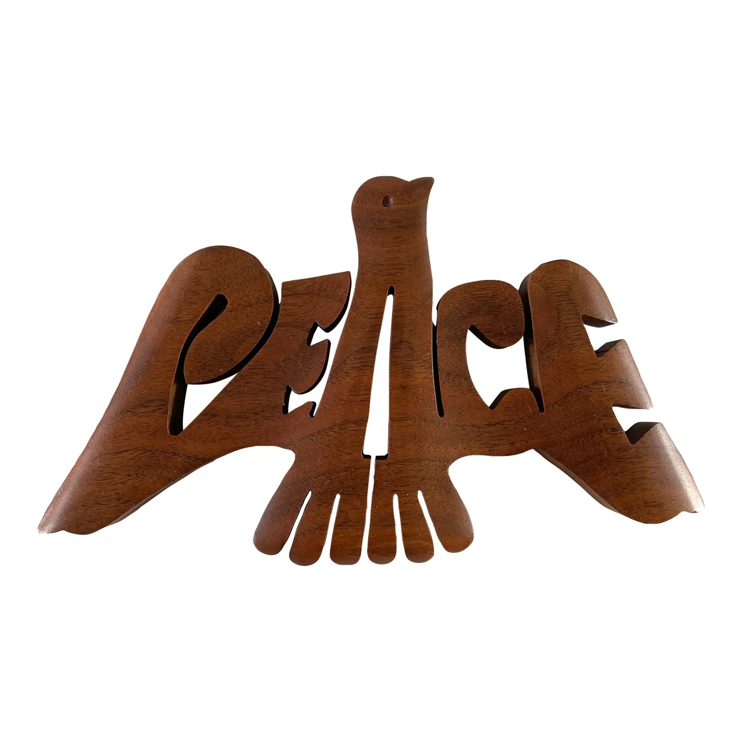 Vintage American Walnut Boho Hippie Peace Plaque
