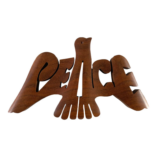 Vintage American Walnut Boho Hippie Peace Plaque