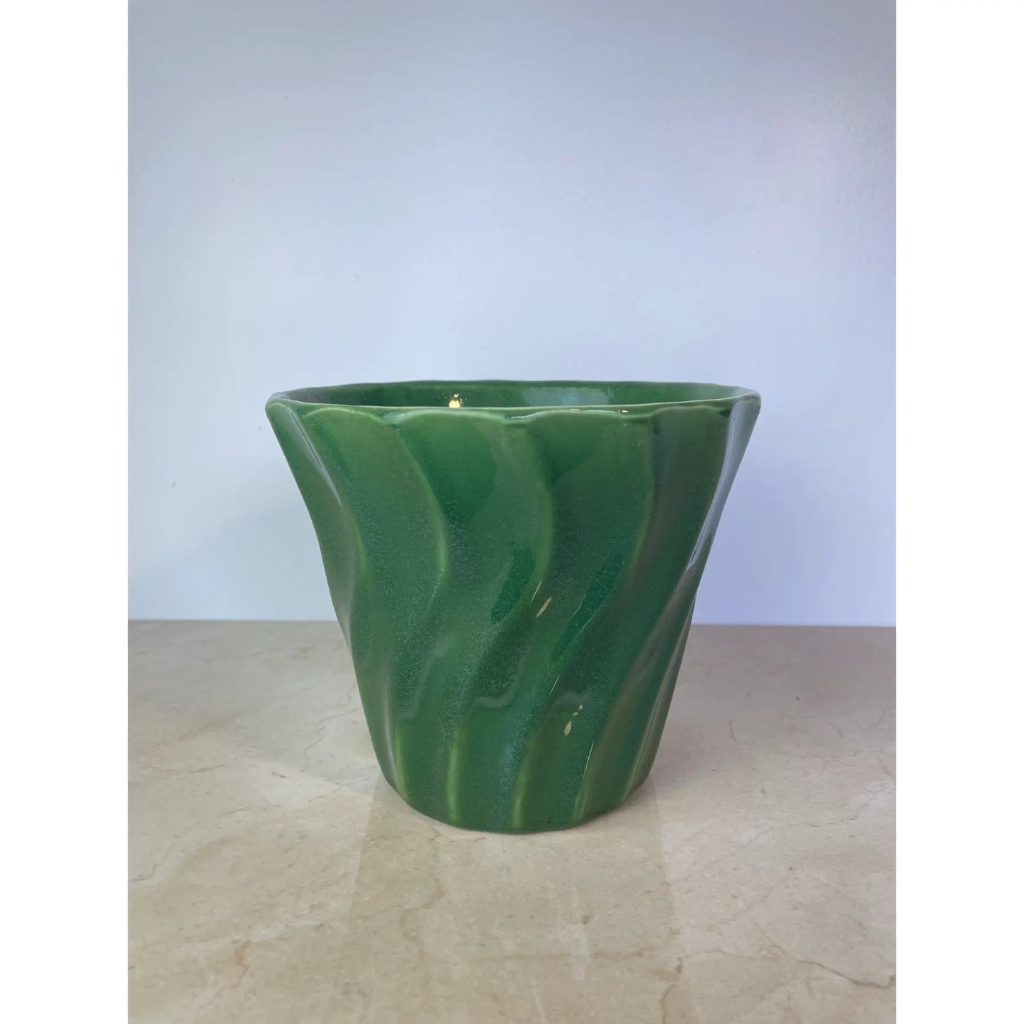 Vintage Bauer Pottery Swirl #6 Green Planter, Los Angeles