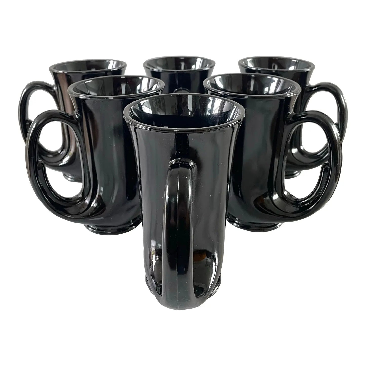 Vintage Black Glass Trumpet Mugs by Tiara Glass - Set of 6