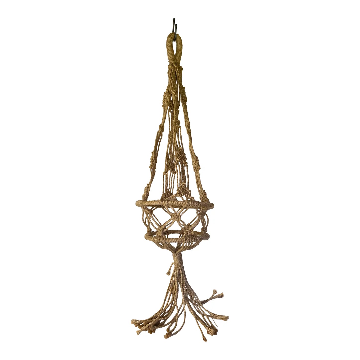 Vintage Boho Macramé Plant Hanger in Natural Fiber — Large Hanging Planter, 1970s