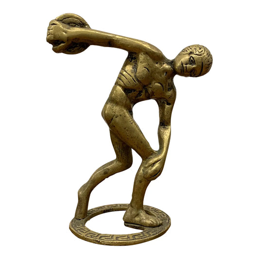 Vintage Brass Discus Greek Key Statuette