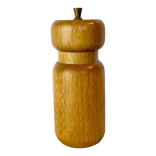 Vintage Danish Modern White Oak Salt or Pepper Grinder With Brass Hardware — Scandinavian European Kitchenware