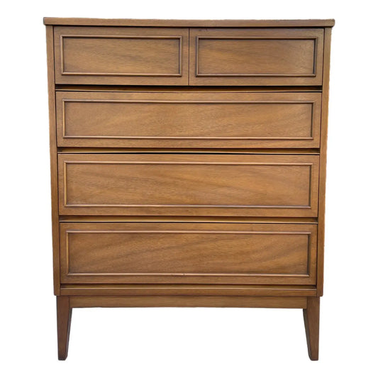 Vintage Dixie Furniture Co. Walnut 5-Drawer Highboy Chest, Mid-Century Modern