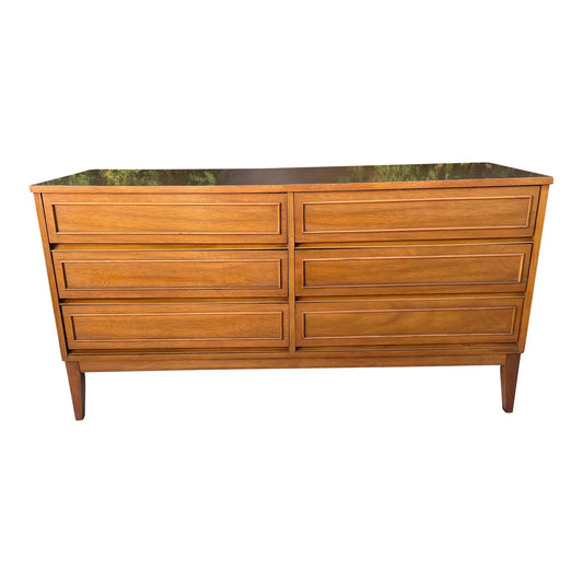 Vintage Dixie Furniture Co. Walnut 6-Drawer Lowboy Dresser, Mid-Century Modern