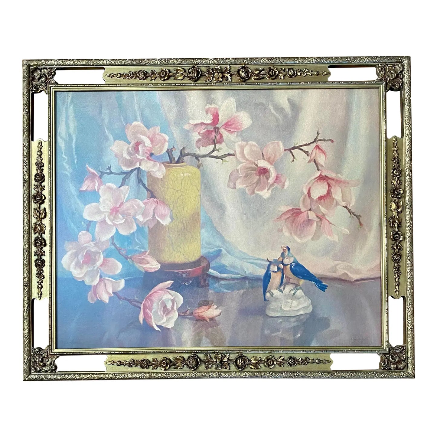 Vintage Framed “Magnolias” Lithograph by Frans Oerder — Morris & Bendien Ny Floral Still Life Reproduction