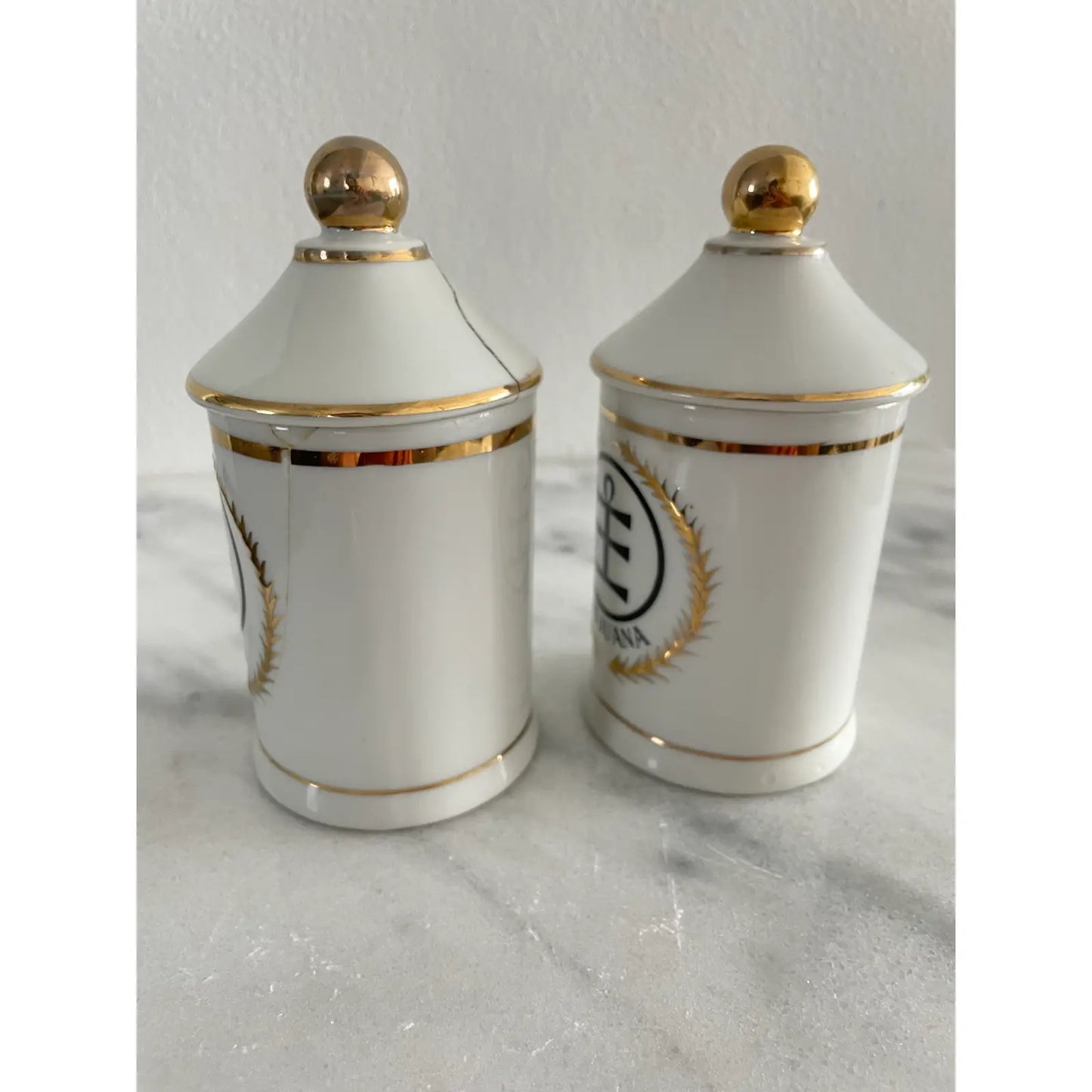 Vintage Freeman Lederman Designed by Lagardo Tackett Porcelain Apothecary Jars, Made in Japan - Opium & Marijuana