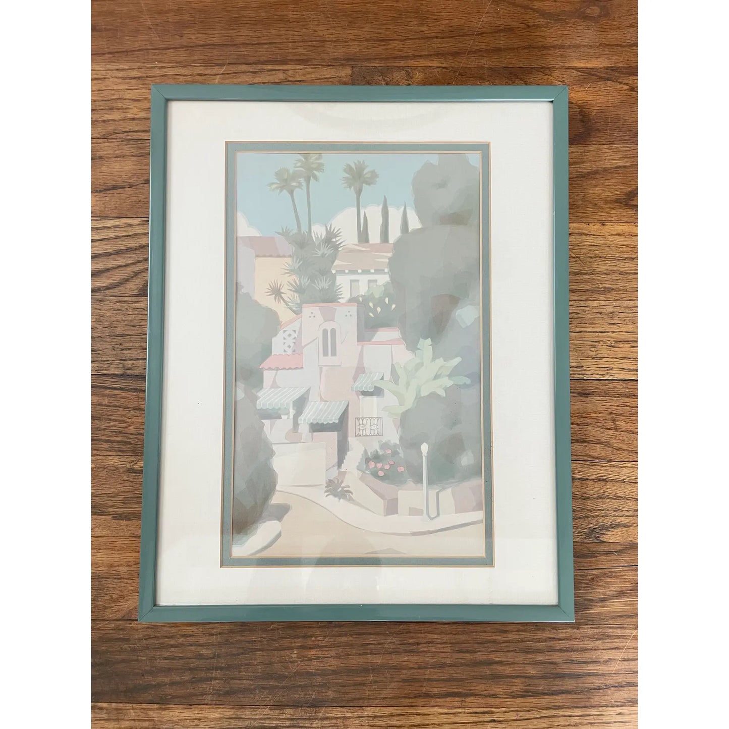 Vintage "Graciosa" Serigraph by William Buffett, Framed 1980s Pastel Mediterranean Cityscape Print