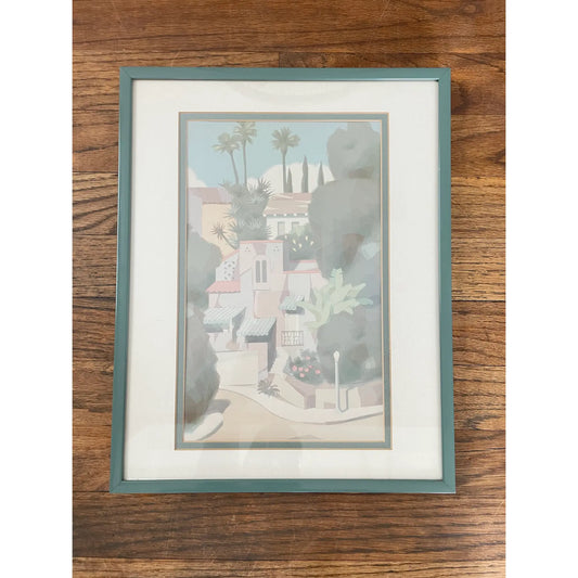 Vintage "Graciosa" Serigraph by William Buffett, Framed 1980s Pastel Mediterranean Cityscape Print