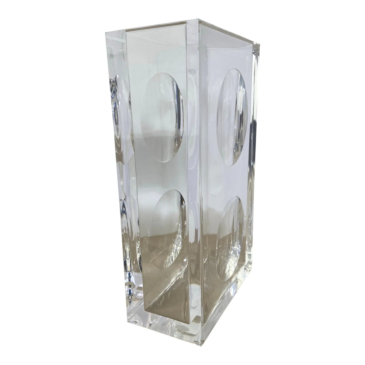 Vintage Guzzini Lucite Block Vase, Italian Space Age, Signed