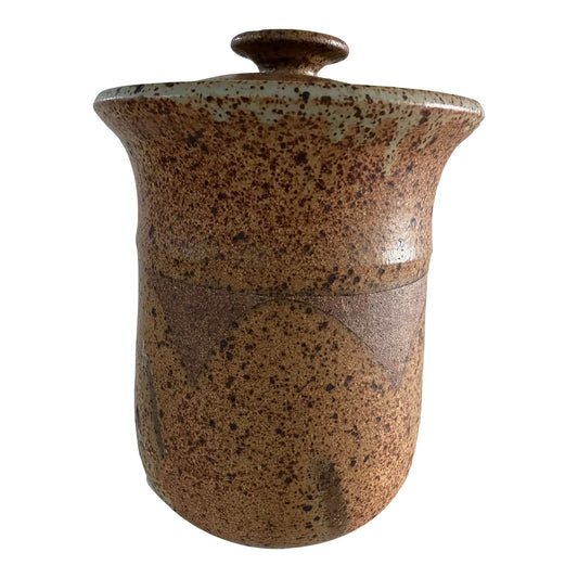 Vintage Hand-Thrown Speckled Organic Designed Ceramic Pot With Lid