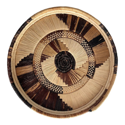 Vintage Handcrafted Pine Needle & Raffia Woven Basket Tray