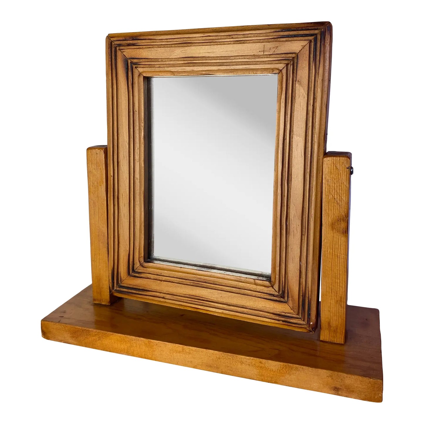 Vintage Handmade Carved Pine Tabletop Picture Frame on Stand, Rustic Folk Art Photo Display