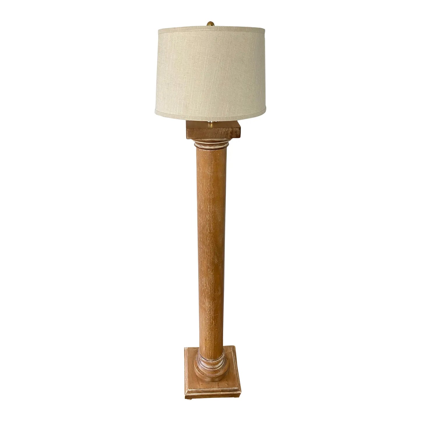 Vintage Italian Wood Architectural Column Floor Lamp With Brass Finial