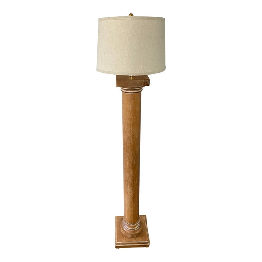 Vintage Italian Wood Architectural Column Floor Lamp With Brass Finial
