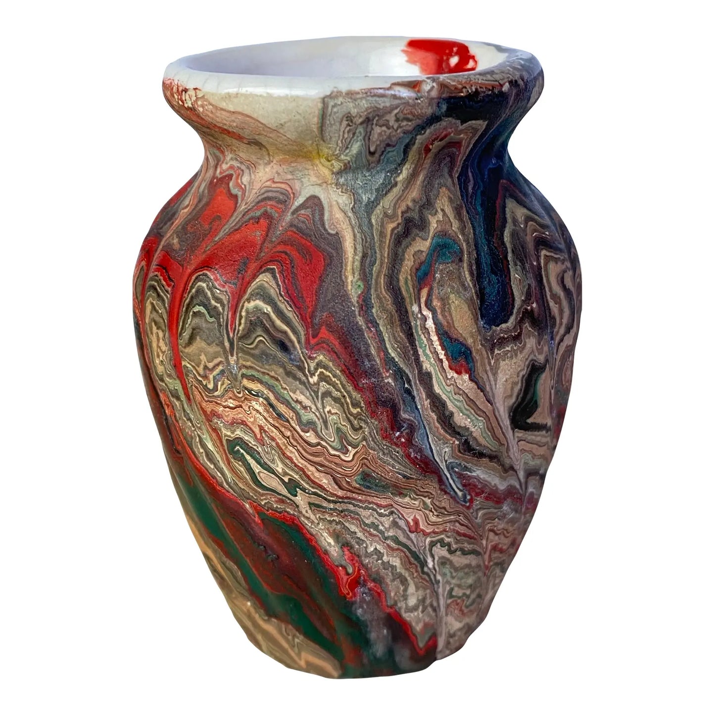 Vintage Marbled Porcelain Bud Vase in the Style of Nemadji or Ozark Pottery, Swirl Glaze Ceramic Vessel