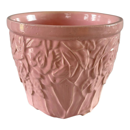 Vintage McCoy Art Pottery Jardiniere Flower Pot with Pink Floral Roses