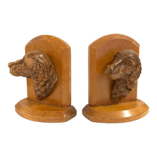 Vintage Mid 20th Century Wood Hunting Dog Bookends- a Pair
