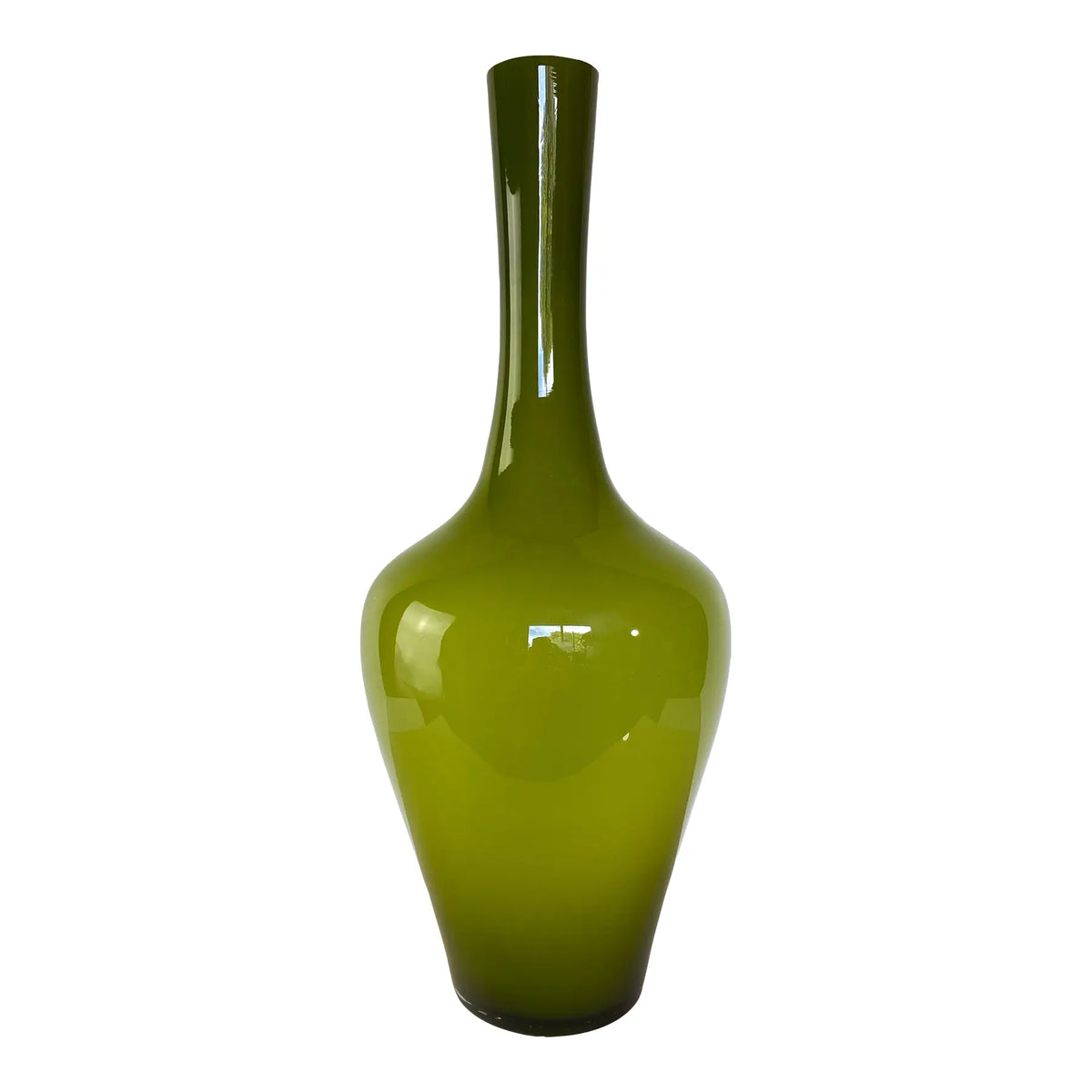 Vintage Mid-Century Italian Empoli-Style Cased Glass Bottle Vase in Olive Green