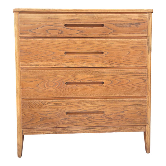 Vintage Mid-Century Modern 4-Drawer Chest Oak Wood Recessed Pulls