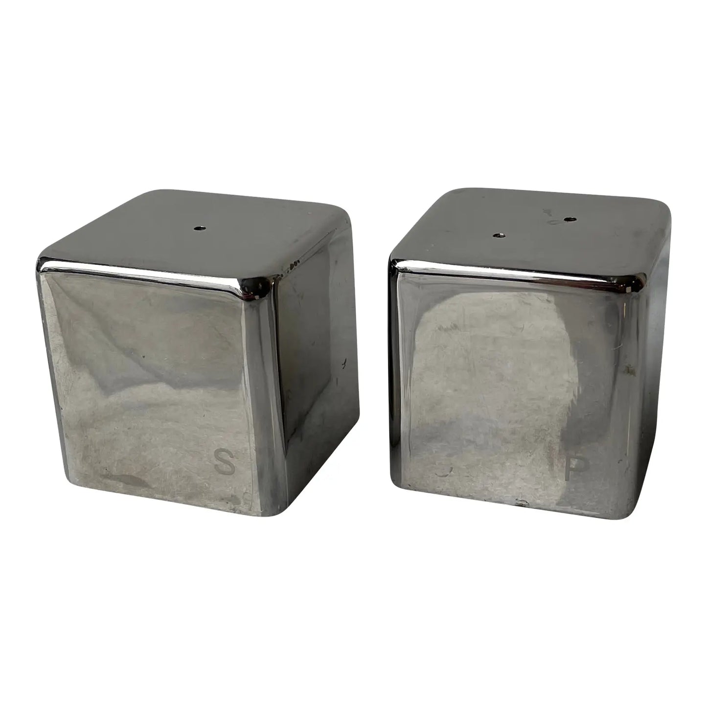 Vintage Modern Mirrored Cube Salt and Pepper Shakers